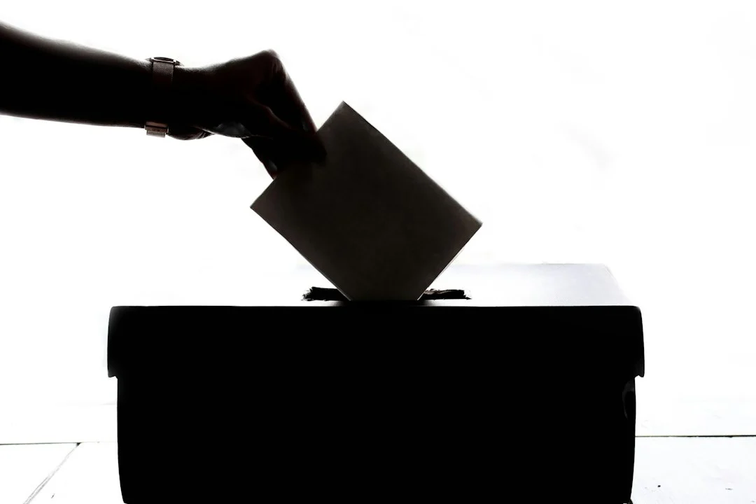 Eine Hand wirft einen Stimmzettel in eine Wahlurne